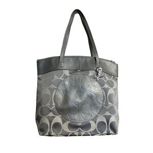 Coach Signature Gray Patent Leather Trim Tote Bag 12.5x13.5x4